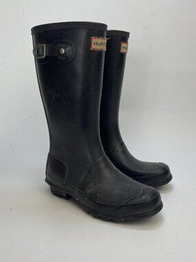 Hunter Rain Boots Girl Sz 4 Black Original Kids Gloss Waterproof Rubber Rain